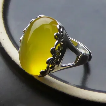 

FNJ 925 Silver Fashion Ring Natural Green Yellow Stone Pure S925 Sterling Solid Silver Rings for Women Jewelry Adjustable Size