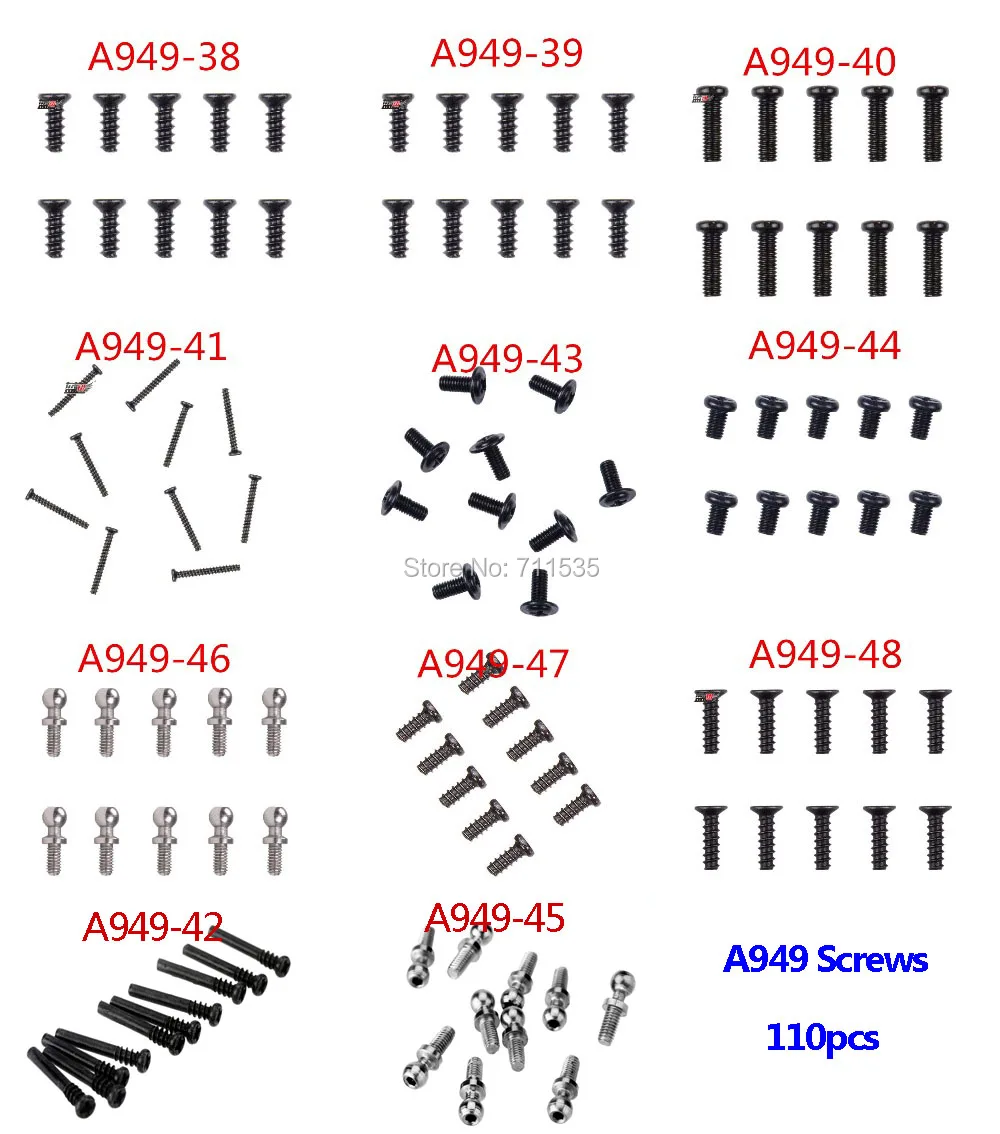 

110Pcs Screws A949 Ball Round Flat Head Screw For Wltoys A949 A959 A969 A979 RC Car Parts