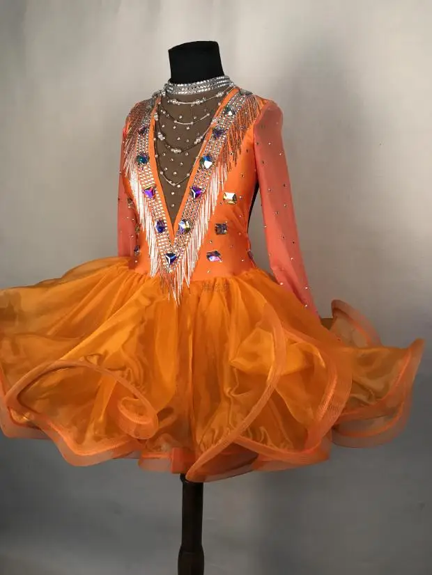 Профессиональный стиль, костюм для латинских танцев, алмазная марля, платья для соревнований латинских танцев для девочек, детские платья для латинских танцев