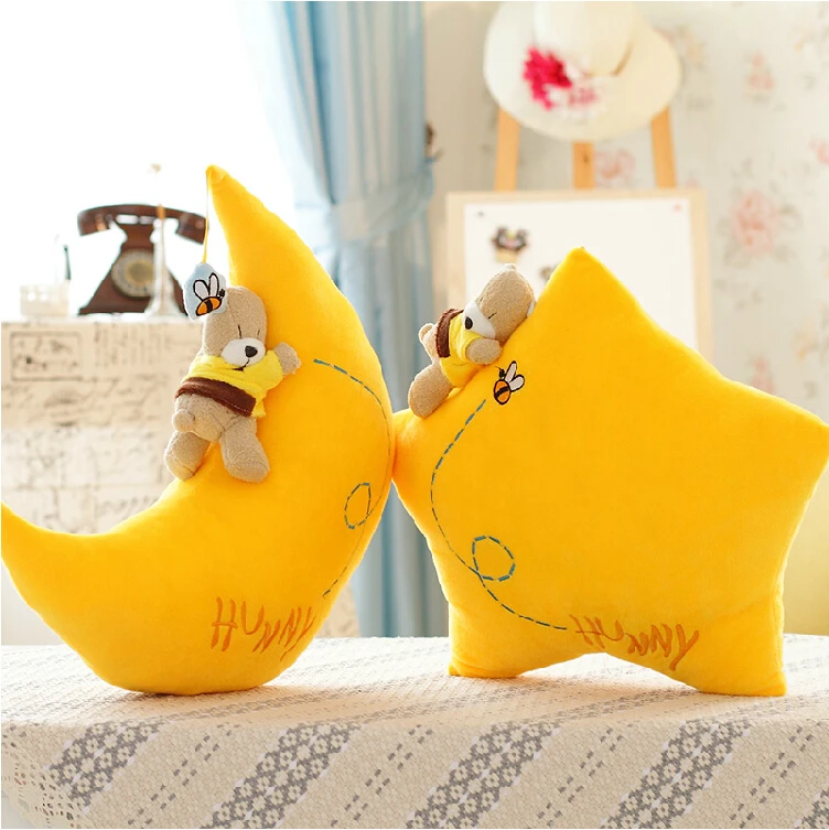 

High Quality Soft Star & Moon Pillow Plush Mini Teddy Bear Plush Dolls Kid Toy Cushion Plush Free Shipping