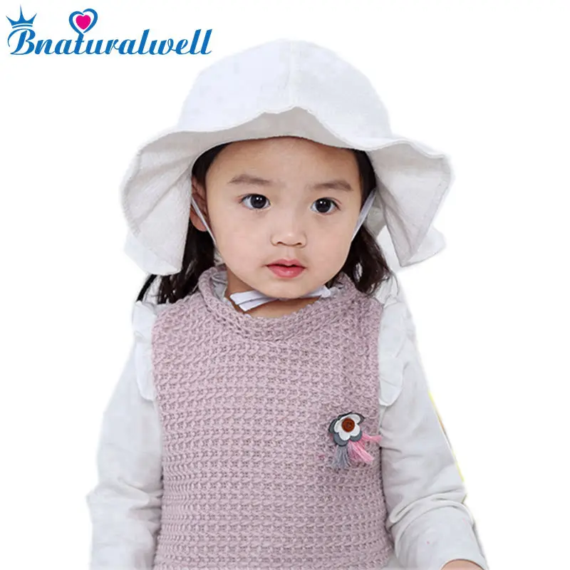 Bnaturalwell/Солнцезащитная шляпа для маленьких девочек; аксессуары для малышей; летняя хлопковая Панама; детская Солнцезащитная шляпа; пляжная шляпа с широкими полями; H835 - Цвет: H135 White