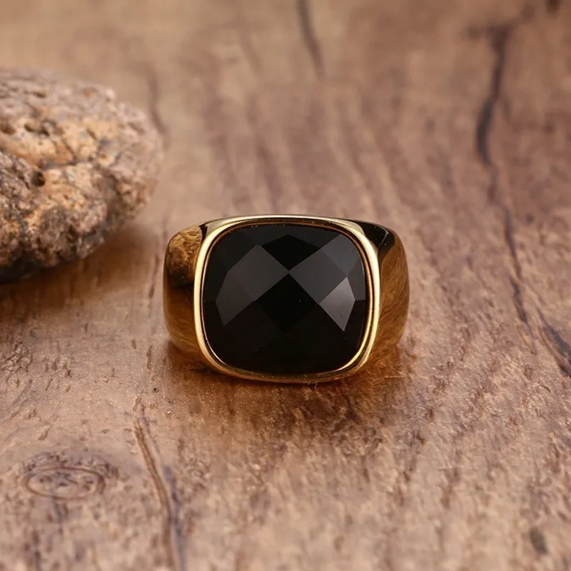 Vnox Gold Color Men Ring High Quality Stainless Steel Punk Rocky Male Alliance Jewelry US Size 8 9 10 11