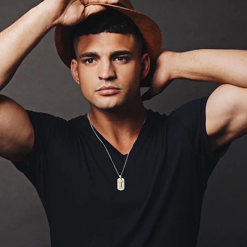 

24" Men Necklace Stainless Steel Bible Scriptures Cross Engraved on Military Army Style Dog Tag Pendant Necklace Male Jewelry