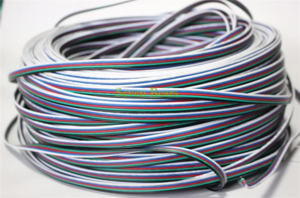 10 м 20 м 50 м 5 контактов RGBW RGBWW удлинитель Разъем 22AWG RGB+ черный провод шнур для 5050 RGBW светодиодные ленты/светильник/Модуль и т. Д