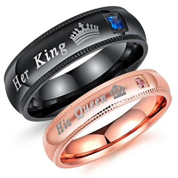 

Fashion Engagement Promise Ring With Couple Her King And His Queen Stainless Steel Wedding Rings For Women Men Anel Masculino