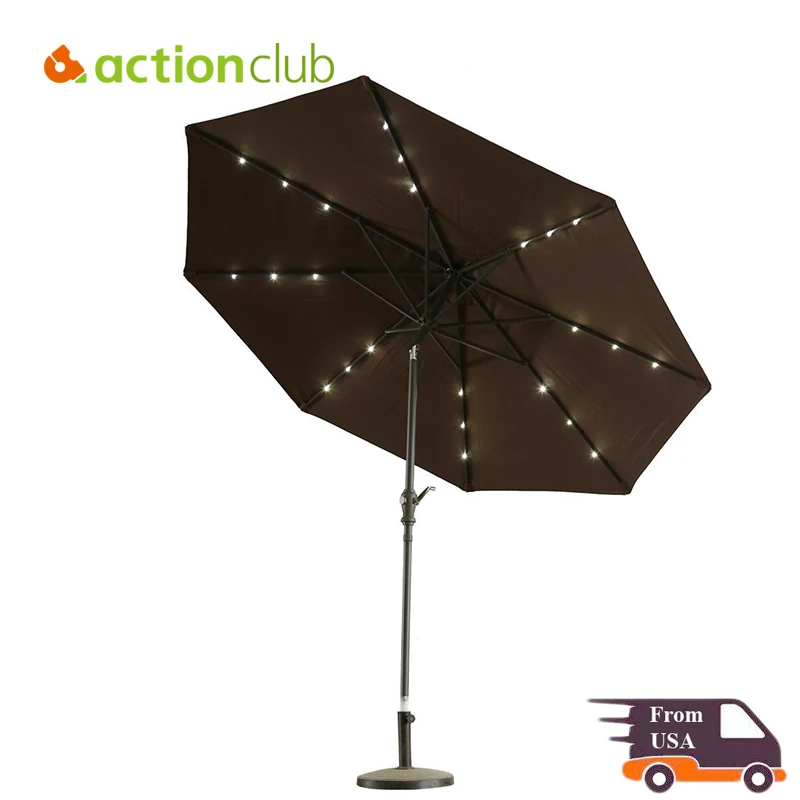 

9FT 10 Ft Polyester Patio Umbrella with Solar Powered LED Lights Tilt and Crank (Base not Included) Outdoor Umbrella XUM006