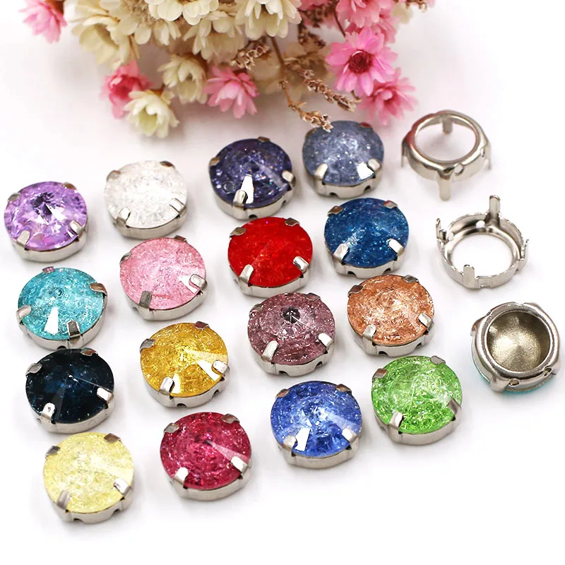 

NEW Wedding decoration Round shape Glass Crystal rhinestones Sliver base sew on flatback rhinestones for clothing