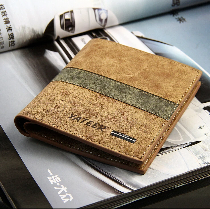 

Fashion Men Wallets Casual Design Patchwork Plaid Quality Soft Matte PU Leather Short Wallet Card Holder Purse Free Shipping
