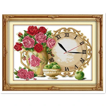 

Vase Clock Home Decor DMC Cross Stitch Fabric Home Decoration Embroidery Cross Set Chinese Counted Cross Stitch Pattern DIY SET