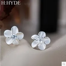 H: HYDE, модные серебряные серьги-гвоздики ручной работы с натуральным кристаллом, ювелирные изделия в виде цветка для женщин, Brincos femme