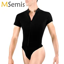 Балетное трико для мужчин, танцевальное боди, цельное, круглый вырез, короткий рукав, передняя молния, высокая талия, гимнастические трико для мужчин