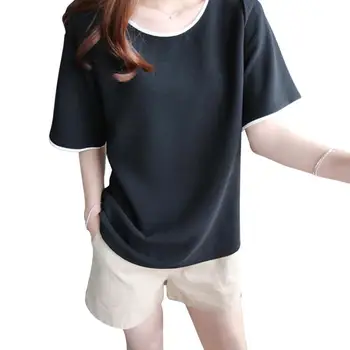 

Women Bottom T-Shirt Summer Solid Color Half Sleeve O-neck Loose Tee Shirt