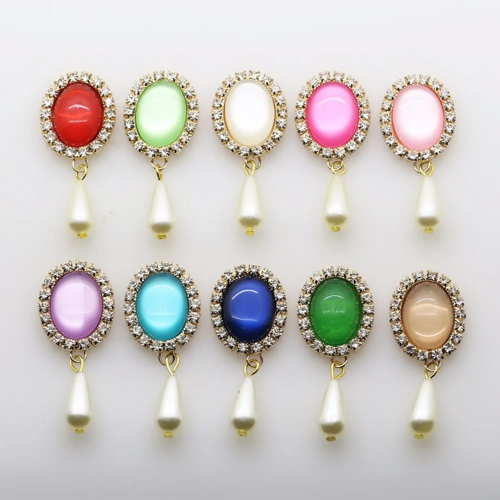 

New High Quality 10Pc Metal Rhinestone Pendant Buttons/Cat's eye Pearl Button Wedding Button/Flat Back Hair Flower Center Brooch