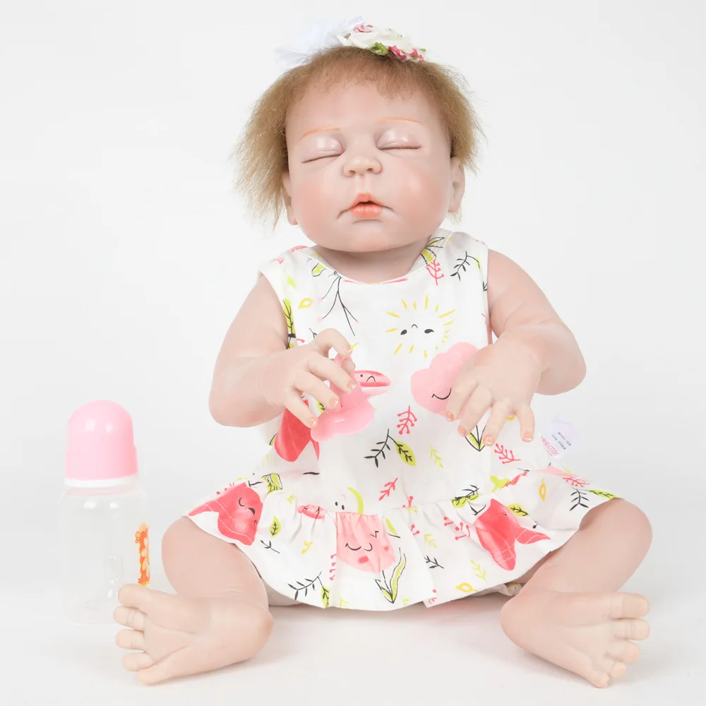 

55cm Closed Eyes Full Silicone Reborn Doll Realistic Sleeping Newborn Baby Girl Doll Toy for Kids Birthday Xmas Gift Bebe