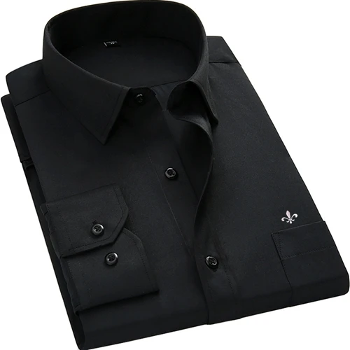 BS1215PBLACK Dudalina, мужская рубашка размера плюс, цветная, с карманом, с длинным рукавом, классические мужские рубашки, официальная, деловая, мужская рубашка с вышитым логотипом - Цвет: BS1215PBLACK