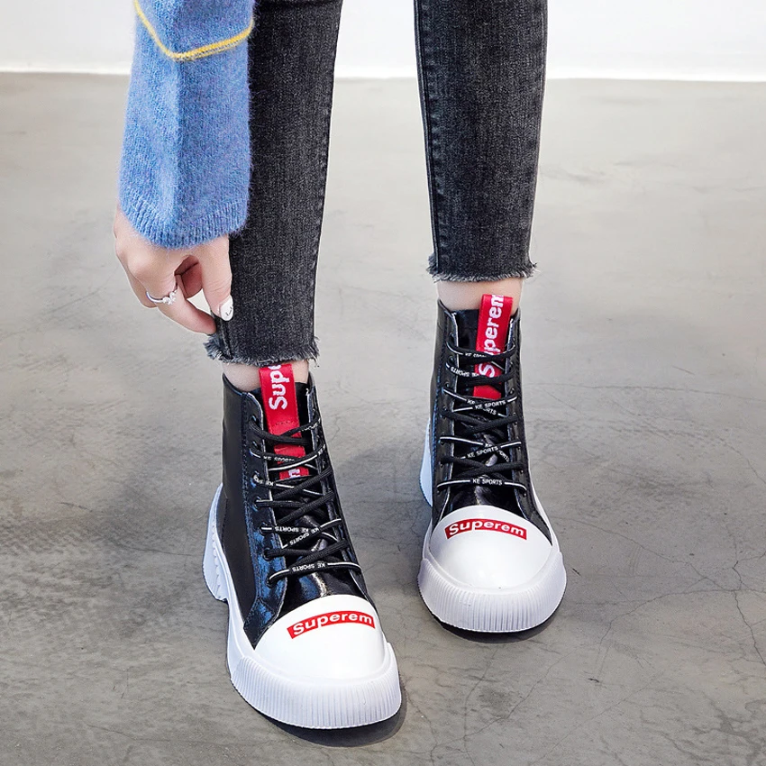 

2019 Fashion Women Boots Women Ankle Boots Rubber Boots Casual Lady Shoes Black/White Spring/Autumn Female Shoes Woman Footwear