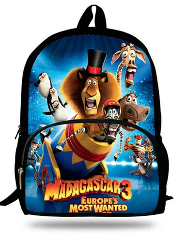 16-дюймовый Mochila сумка «Мадагаскар» с изображением мультипликационных персонажей для детей спальные мешки подарка для От 7 до 13 лет мальчиков школьная сумка для детей школьный рюкзак мочила для eenino