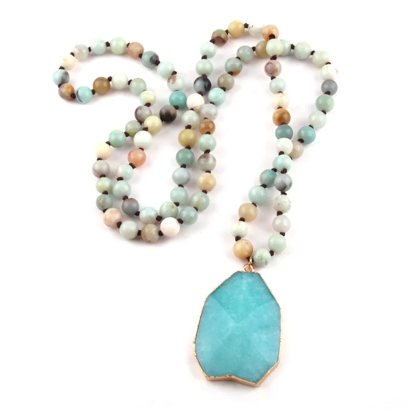 New Fashion Bohemian Jewelry Amazonite Stone Knotted Blue Square Pendant Women Necklace Free Shipping | Украшения и аксессуары