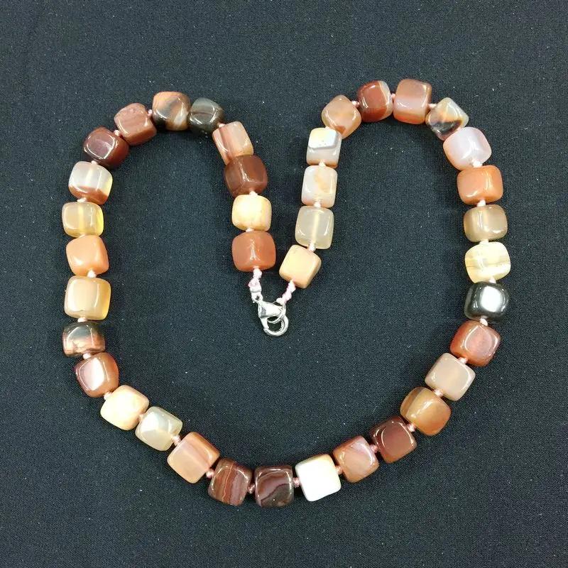 

Beadztalk Stone Beads Choker Necklace of Cube Beads Knotted Party Gift Pink Quartz Howlite Carnelian Onyx