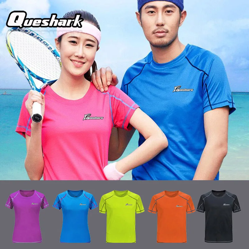 Queshark Professional Sport Quick Dry Running T Shirt Women Men Gym Training Short Sleeve Shirts Jogging Climbing Hiking Tops