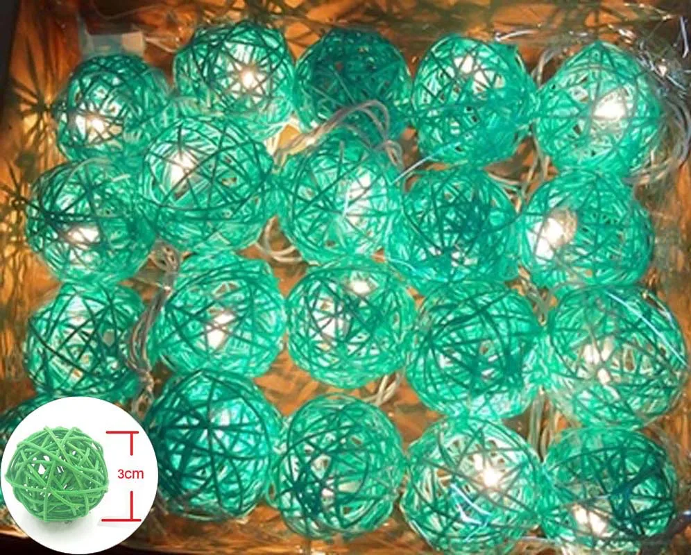 

YIMIA 5m 2m 20 Light Blue Rattan Balls LED String Lights Christmas Lights Sepak Takraw Balls Garlands Wedding Party Decorations