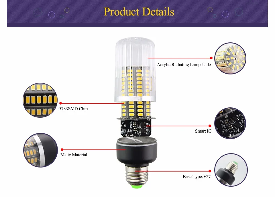 E27 светодиодная лампа с регулируемой яркостью SMD5733 15 Вт 10 Вт 5 Вт Светодиодная лампада AC220V Ампульный диммер 25% 50% трехрежимный гостиничный кухонный кукурузный светильник