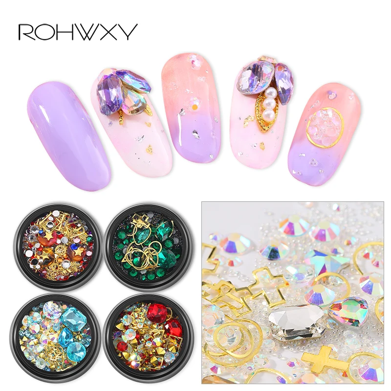 

ROHWXY 1 Box Colorful Rhinestone Nails Gems Glitter Nail Crystals 3d Nail Jewels Accessories Nail Art Decorations For DIY Tools