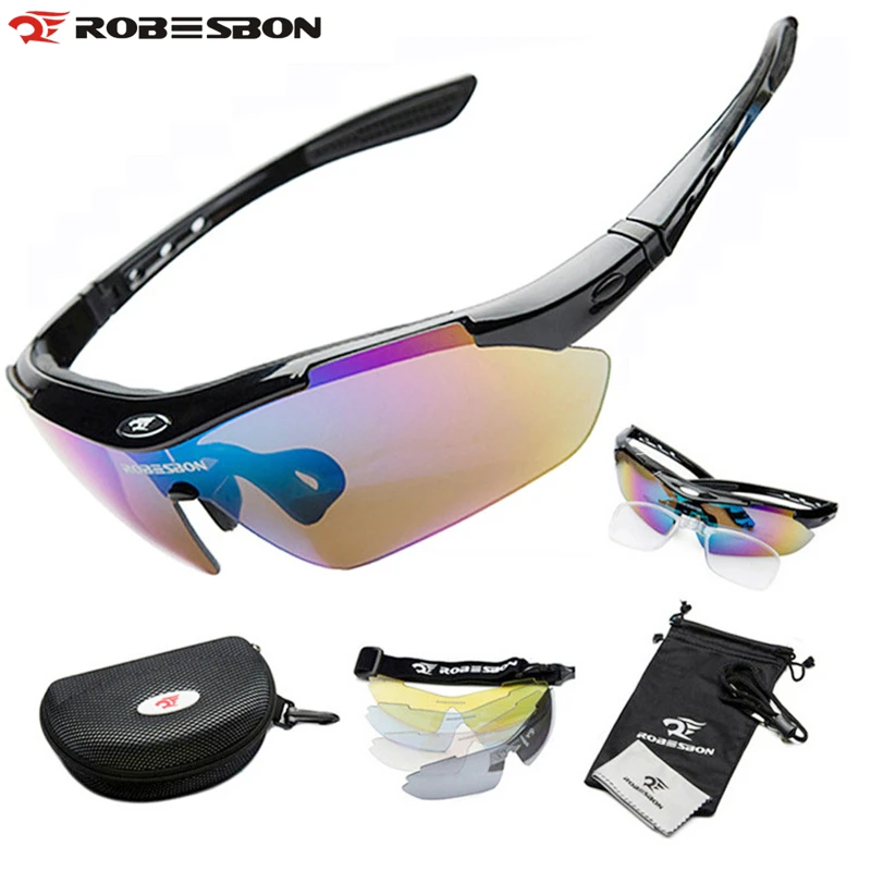 ROBESBON Sports Men Sunglasses Road Cycling Glasses Mountain Bike Bicycle Riding Protection Goggles Eyewear 5 Lens with UV400 oreka 1018 sports uv400 protection pc green revo sunglasses translucent grey