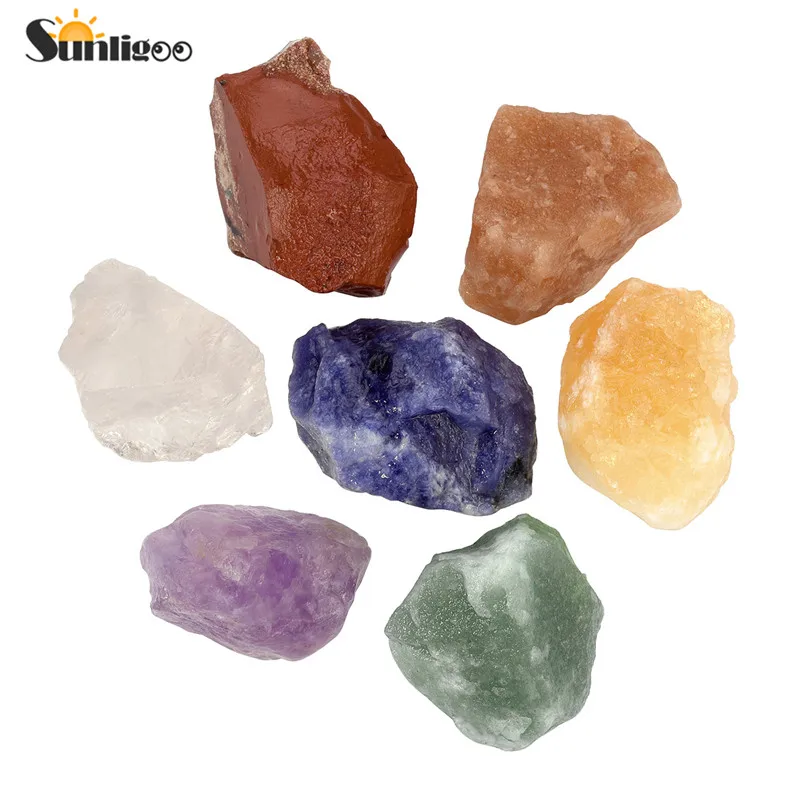 Günstig Sunligoo 7 stücke Chakra Natürliche Steine Grobe Kristalle für Taumeln Cabbing (Amethyst Klar Quarz Sodalith  topaz) 0,95 \
