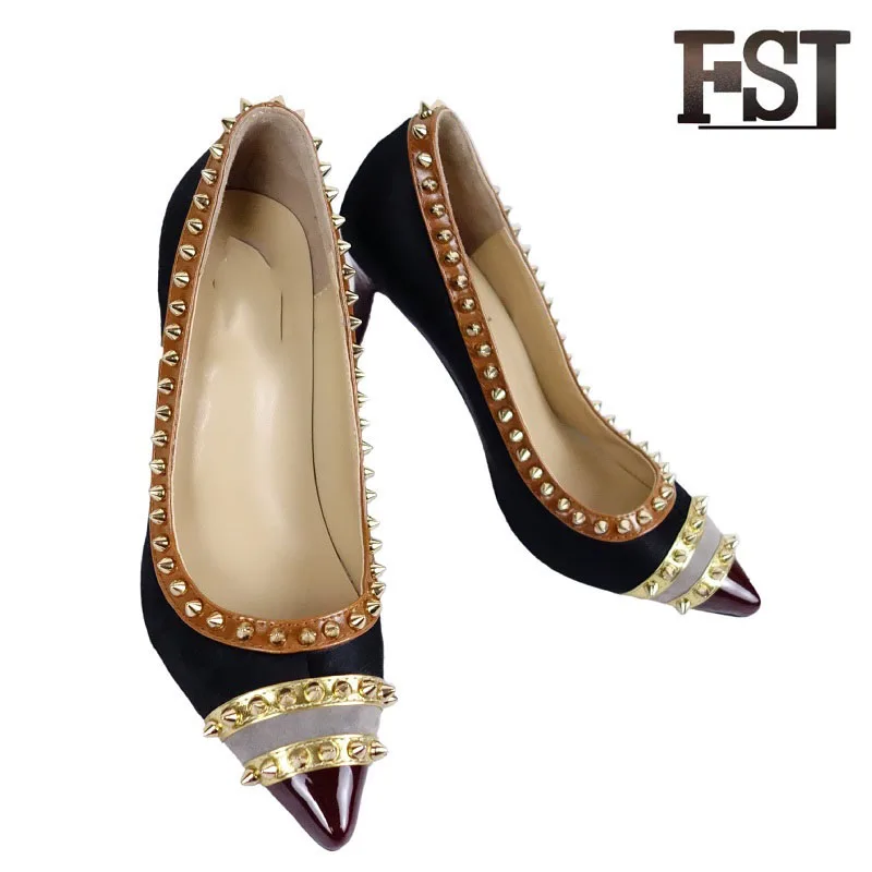 

FSJ Genuine Sheepskin Shoes Woman Spring/Autumn Summer Rivet Fashion Basic Pumps Pointed Toe Wedding Sexy Party Slip On 2019