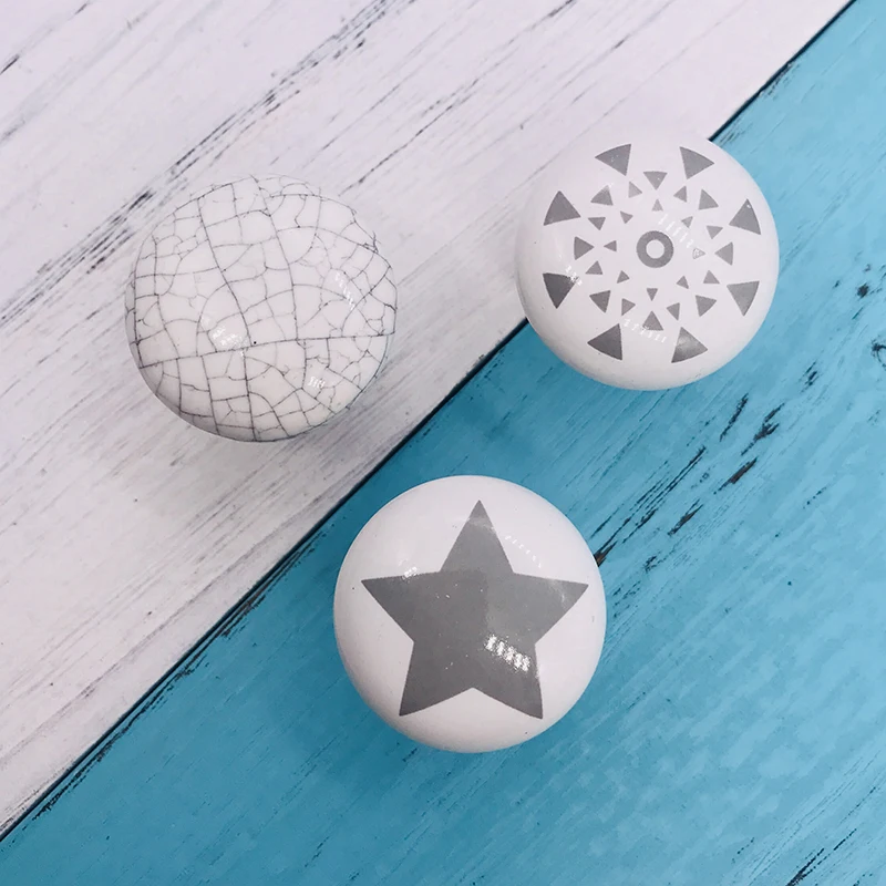 Single Hole Round Ceramic Door Handles Euro Style Kitchen Knob Furniture Drawer Handle