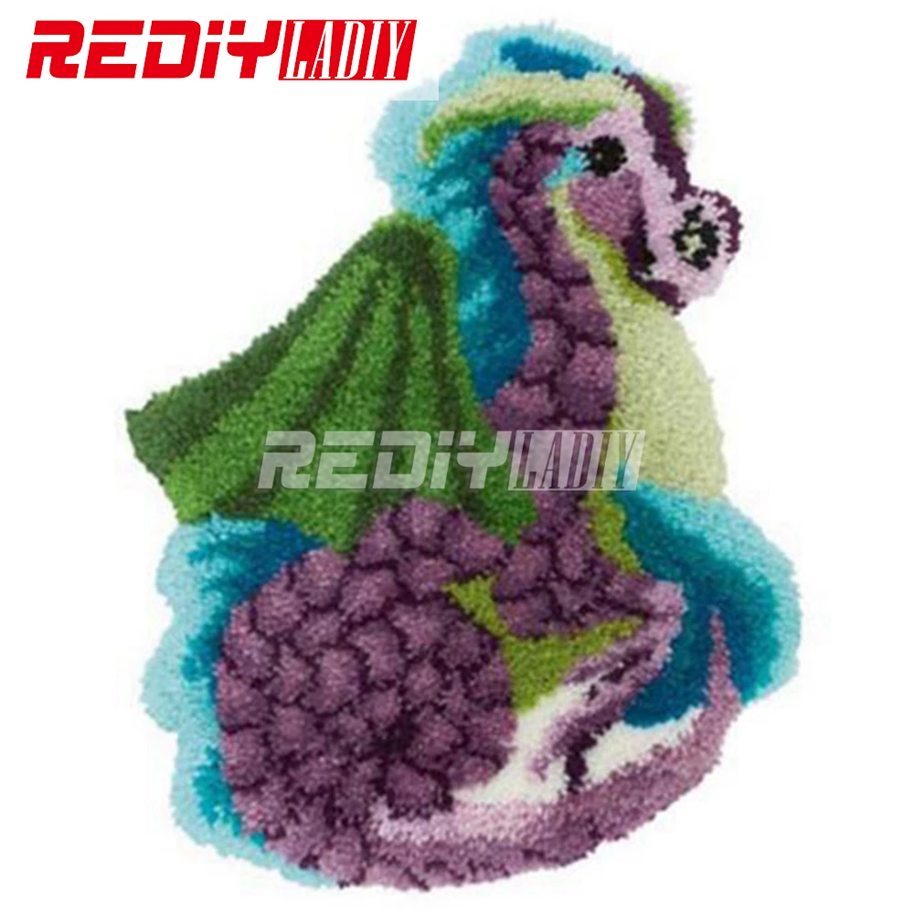 Latch Hook Kits Acrylic Yarn Embroidery DIY Carpet Rug Purple Dragon