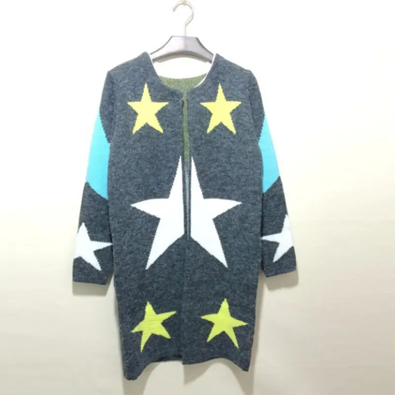 New Winter Women Cardigans Stars Pattern Print Casual Women Long Sweaters Loose Warm Knitted Cardigans Long Sleeve Warm Outwears