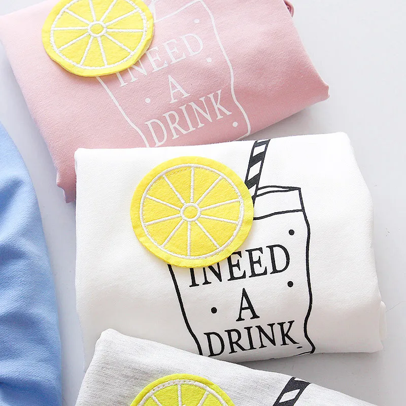 Murah Fanfiluca Merek Cotton Gadis T shirt Untuk Bayi perempuan Musim Semi Lengan Panjang Anak anak Choths Blouse Lemon Gaya T shirt Gratis Pengiriman