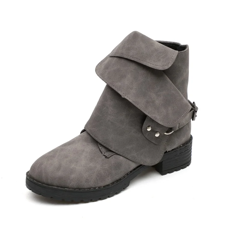 

2018 autumn and winter suede women's shoes Europe and America large size flat with round head women's boots gray ljj 1026