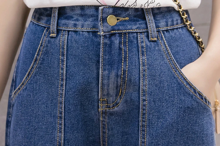 Новые весенние и осенние офисные женские хлопковые брюки больших размеров с высокой талией, Брендовые женские широкие брюки для девочек, джинсовая одежда 79321
