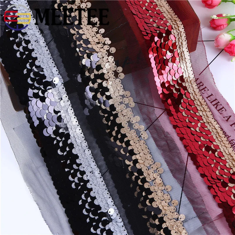 Meetee 5yards 9cm Sequins Embroidered Mesh Lace Webbing DIY Scarf Tablecloth Bag Clothing Home Decoration Craft Accessory BD425 | Дом и сад