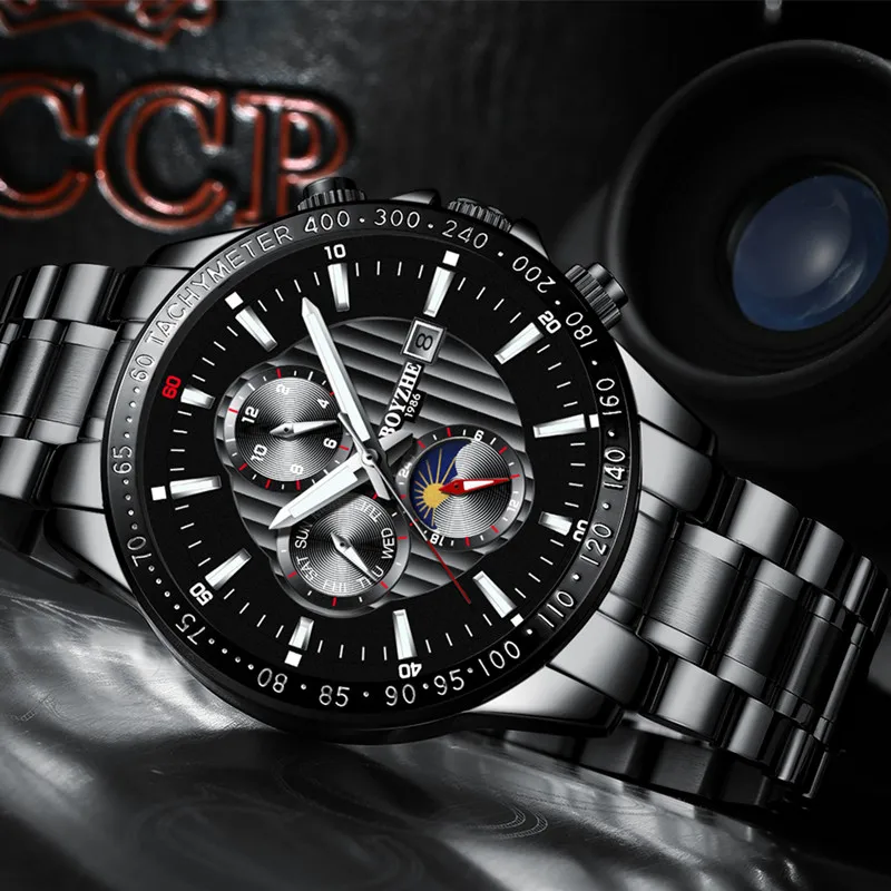 BOYZHE Mens New Automatic Mechanical Watch Stainless Steel Fashion Casual Luminous Luxury Brand Sports Watches Relogio Masculino