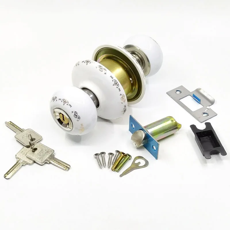 Country Style All White Ceramic Door Lock With Round Ball Handle