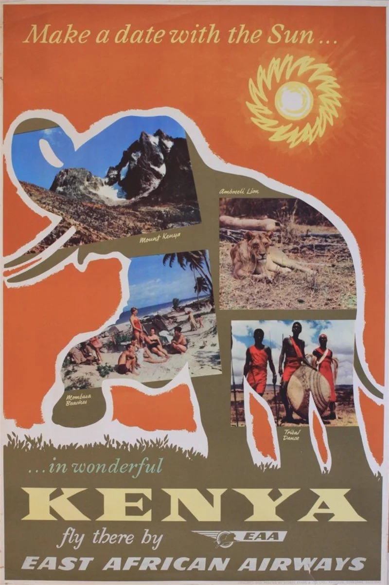 Pop Art Kenya Africa Elephant Vintage Retro Travel Kraft Poster