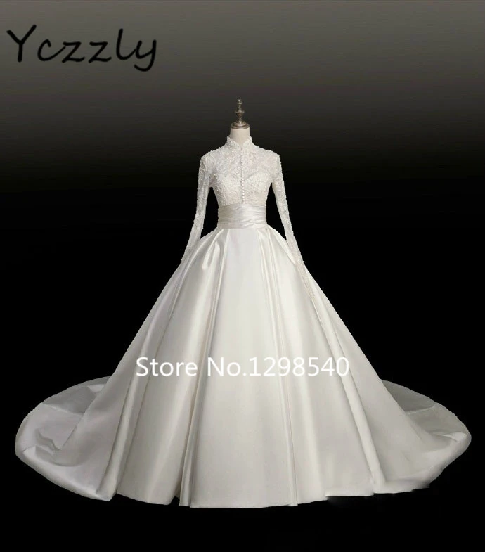 ヴィンテージのウェディングドレスオードリー ヘップバーン高ネックロングスリーブレースビーズイスラム教徒のウェディングドレスサテンブライダルガウンrw2 Bridal Gown Satin Bridal Gownwedding Dress Audrey Aliexpress