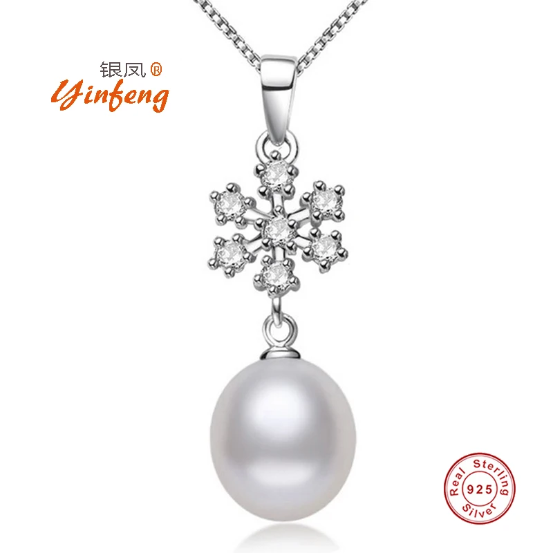 [MeiBaPJ] 9-10 мм большие размеры жемчужное ожерелье Элегантный 925 Серебро Снежинка ожерелье для женщин 4 вида цветов с подарочная коробка