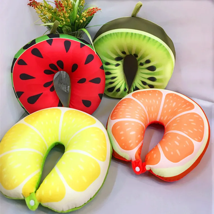 

27CM Cartoon Plush Fruit Watermelon Orange U-shaped Soft Guard Break Cushion Office Driving Neck Bus Sleeping Pillow Stuffed Toy