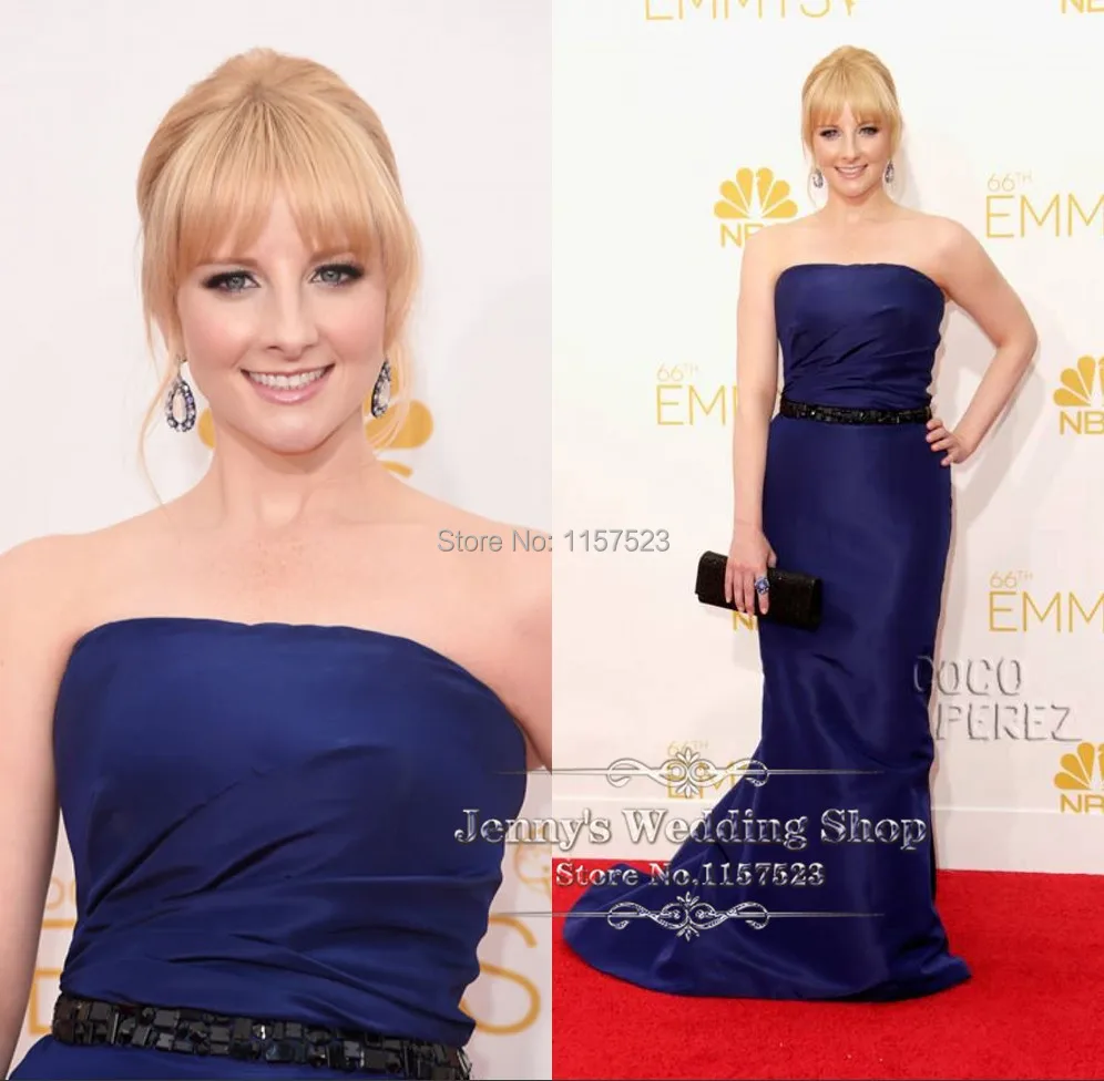 Emmy Awards 2014 Melissa Rauch Royal Blue Strapless Mermaid Celebrity