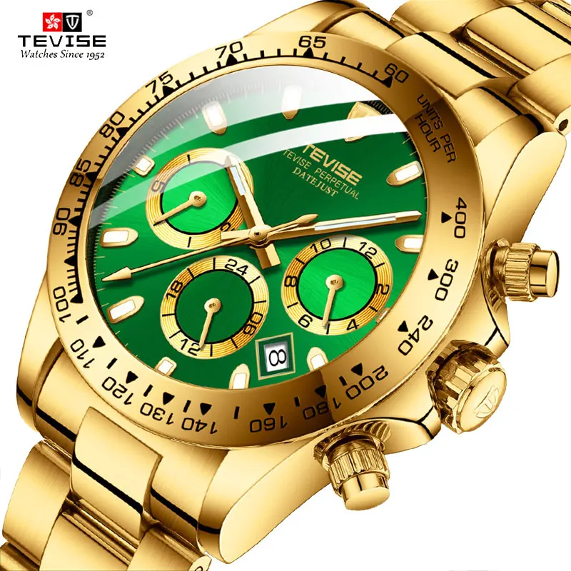 

Luxury Brand Tevise Golden Automatic Mechanical Watch Men Stainless steel Date Business Wristwatch Relogio Masculino