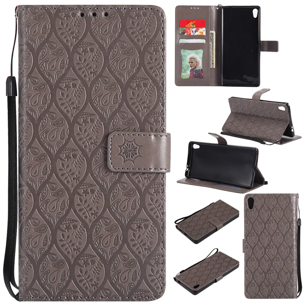 

3D Embossed Rattan Flowers Flip Case For Sony Xperia XA Ultra PU Leather Silicon Luxury Wallet Holster Cover For Sony C6 Case