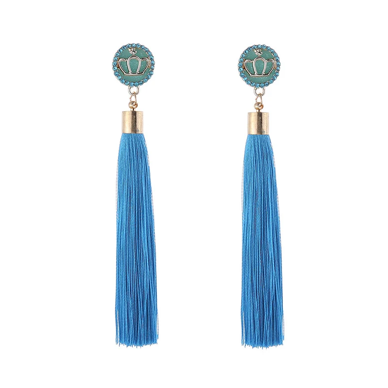 IMG_4389 Trendy Drop Earrings CrownWomenLongBohemianDangleBlueBalckMetalBohoGold Tassel Earrings 2018 Jewelry