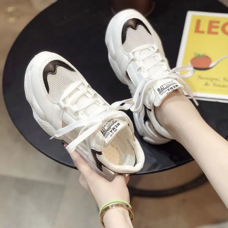 

2019 Autumn Women's Chunky Sneakers Fashion Women Comfortable Platform Lace Up Vulcanize Shoes Female Trainers Dad Shoes T9755