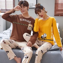 Autumn 100%Cotton Pajamas For Couple Cartoon Pajama Set Winter Pyjamas Women Long Sleeve Round Neck Cute Soft Plus Size Pijamas