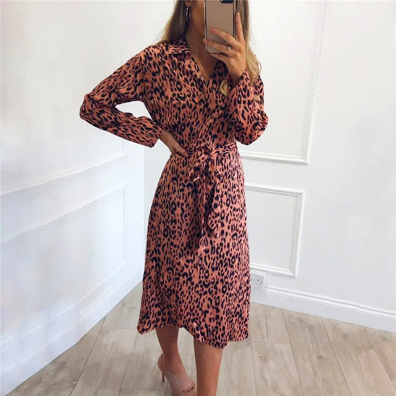 

Women Leopard Dress New Sexy Bandage Party Long Dresses Vintage Plus Size Beach Chiffon Sashes Dress Sundress Vestidos de fiesta